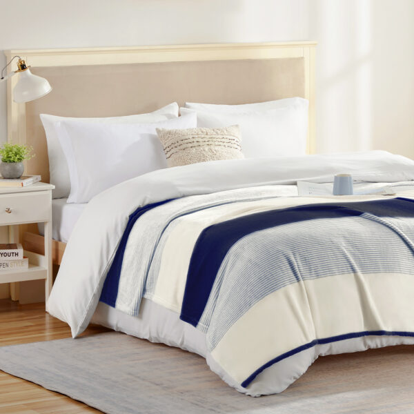 Homelike Moment Fleece Throw Blanket for Couch, Blue Soft Fluffy Blankets Throws, Fuzzy Cozy Plush Flannel Blanket for Sofa, Comfy Warm Lightweight Bed Blanket Striped