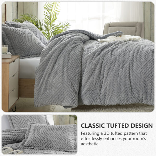 3 Homelike Moment Fluffy Queen Comforter Set - Grey Warm Comforters for Winter Queen Size, Comforter Full Size Bed Set 3 Piece