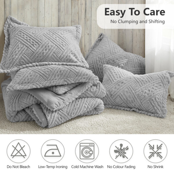 4 Homelike Moment Fluffy Queen Comforter Set - Grey Warm Comforters for Winter Queen Size, Comforter Full Size Bed Set 3 Piece