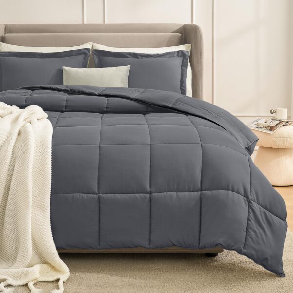 Solid-dark Grey California King-01 Homelike Moment Twin Comforter Set , Comforters Twin Size Bed Sets, Soft Lightweight Down Alternative Bed Comforter Reversible All Season 2 Piece Set