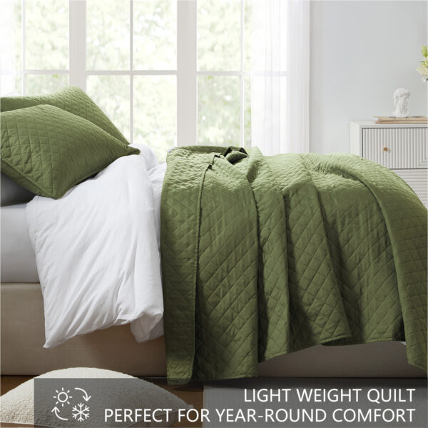 卖点图1 Homelike Moment Twin Quilt Set, Lightweight Quilt, Soft Twin XL Quilts Olive Green