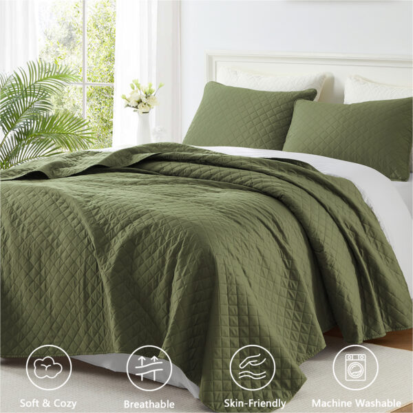 卖点图4 Homelike Moment Twin Quilt Set, Lightweight Quilt, Soft Twin XL Quilts Olive Green