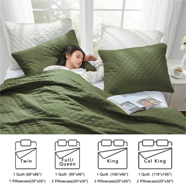 尺寸介绍 Homelike Moment Twin Quilt Set, Lightweight Quilt, Soft Twin XL Quilts Olive Green